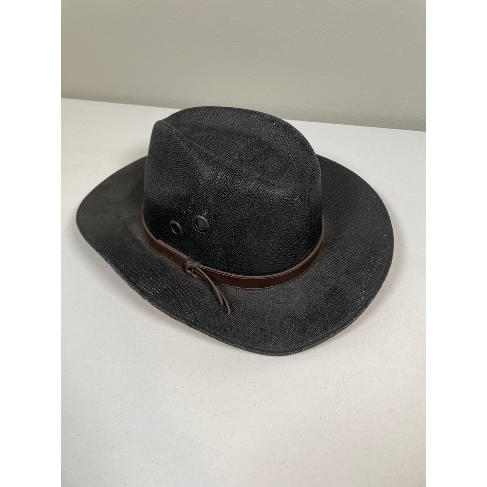 Royal Road‎ Trading Co. Panama Hat Mens Large Black Straw Fedora Cowboy Mexico